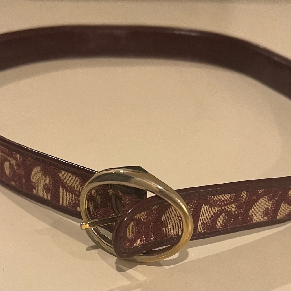 Christian Dior Vintage Burgundy and Gold Logo Monogram Belt